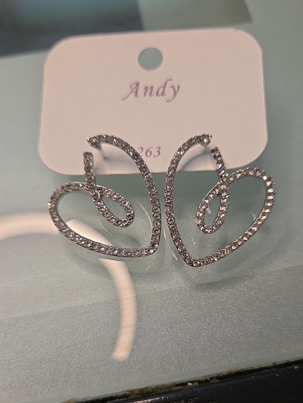 Silver Crystal Heart Loop Earrings - Sparkling Silver Tone